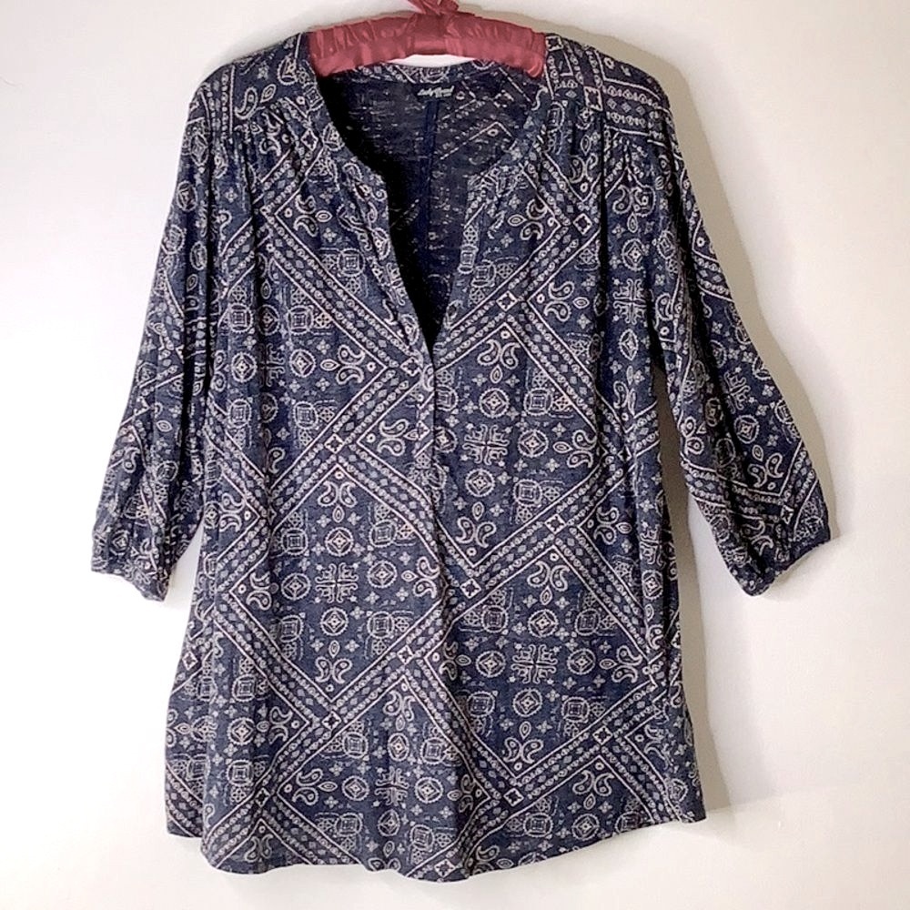 LUCKY BRAND Top Bandana Print 3/4 Sleeve